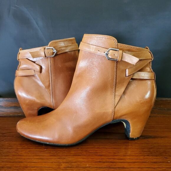 Sam Edelman Maddox Leather Cognac Heel Ankle Boots Size 8M - Picture 8 of 13